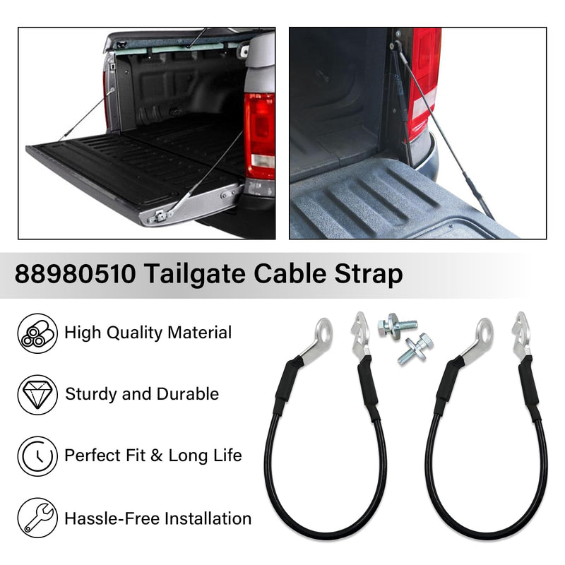 88980510 Tailgate Cable Strap with Bolt, Tailgate Parts, Fit for 1999-2007 Chevy Silverado Avalanche GMC Sierra 1500 2500 3500, Replace 88980509 11609938 (2 Pcs) 99-07