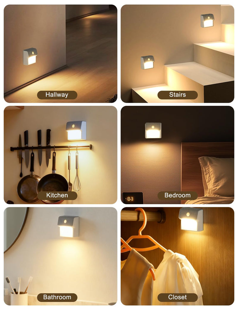Linkage Stair Lights Motion Sensor Indoor, Magnetic Stick-On LED Wall Light, Dimmable Warm White Light, Rechargeable Motion Activated Light, for Hallway, Bedroom, Stairs, Kitchen 3 Pack