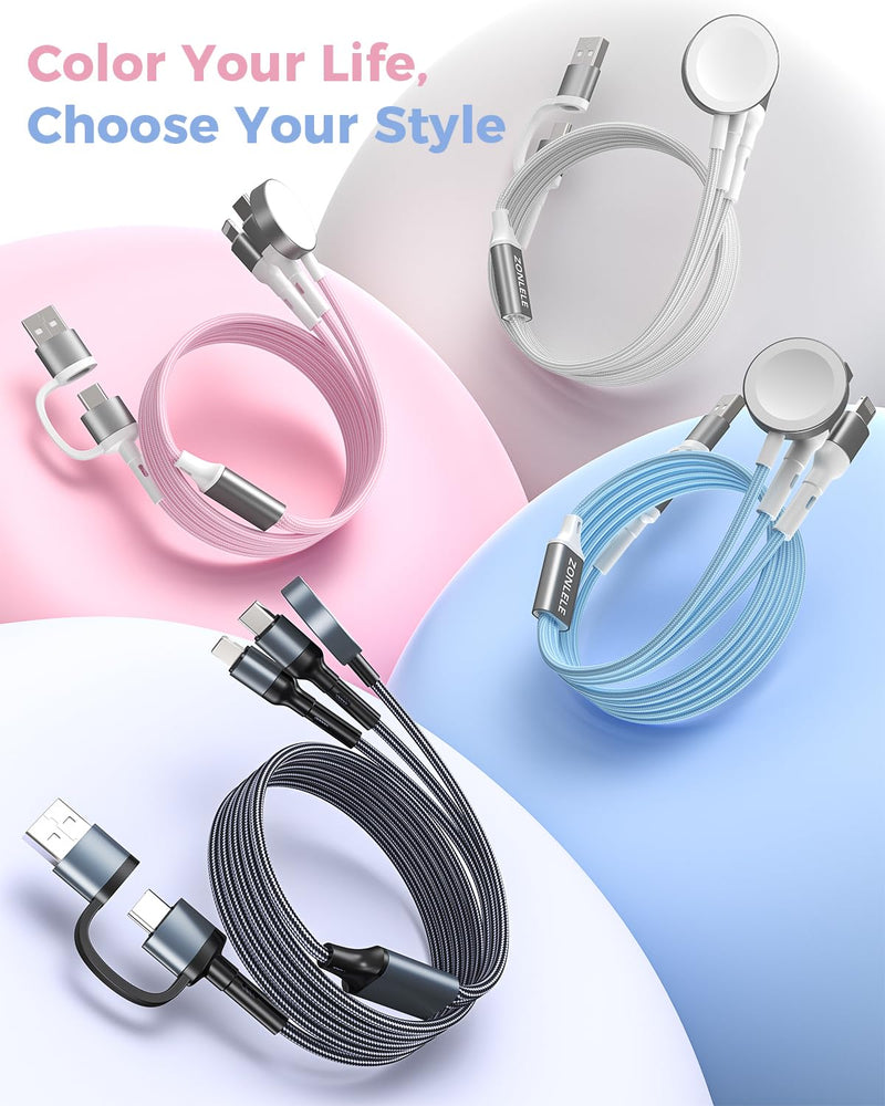 Pink Travel Essentials for Apple Watch Charger,Multi Charging Cable for iPhone 17,iWatch Charger USB C Cord,Car Cruise RV Camping Essentials 2026 for iWatch Ultra/11&iPhone 16/15, Xbox One Cables Pink 4 FT
