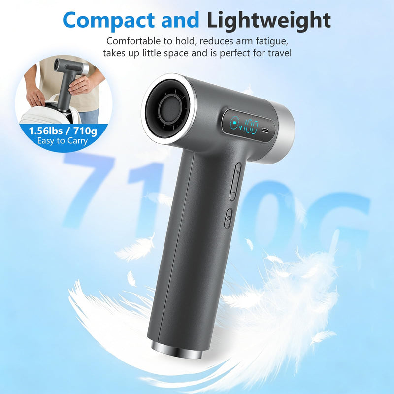 Hair Dryer Cordless, 300W Fast Drying Blow Dryer with Digital Screen, 27000mAh Rechargeable Portable Travel Hairdryer, 100000RPM, 100 Speeds, USB Charging, Hot & Cold Wind for Travel,Camping (Grey) Grey