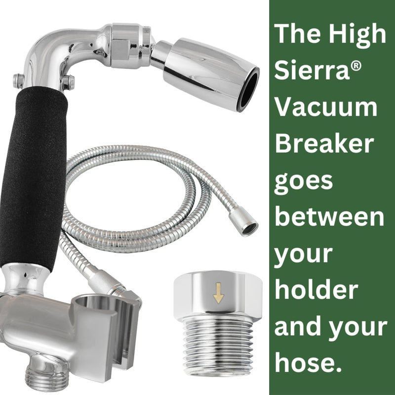 High Sierra® - Solid Lead-Free Brass Construction. Certified Backflow Preventer for Handheld Shower Heads - Matte Black Finish