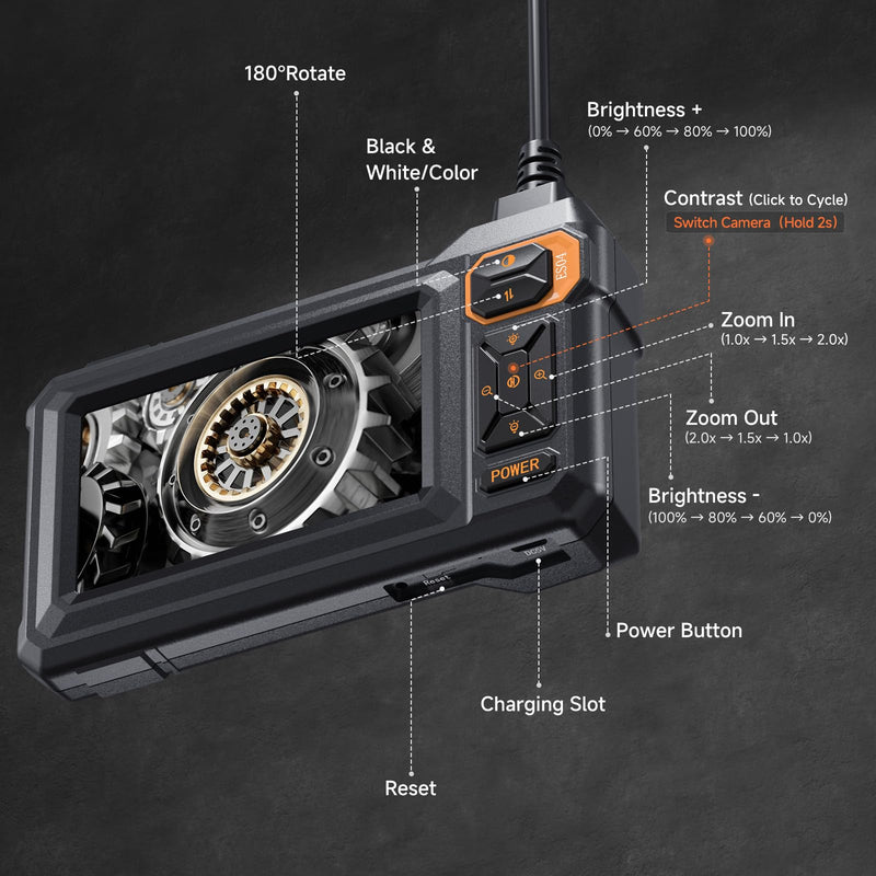 Dual Lens Endoscope Camera with Light, FFXET 4.3" IPS 1080P HD Inspection Camera, 8 Adjustable LEDs, 16.4ft Semi-Rigid Snake Cable, IP67 Waterproof, Borescope for Automotive,Sewer,HVAC,Wall, Men Tools 4.3'' Dual-Lens