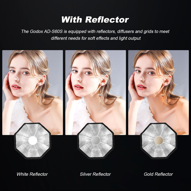 Godox AD-S60S Softbox Godox Mount Softbox 60cm/23.6inch with Grid Diffusers Reflector Carry Bag for AD400 Pro AD300 Pro Strobe Flash and ML100bi ML100RGB ML60 ML60Bi ML60II Bi ML30 ML30Bi LED Light