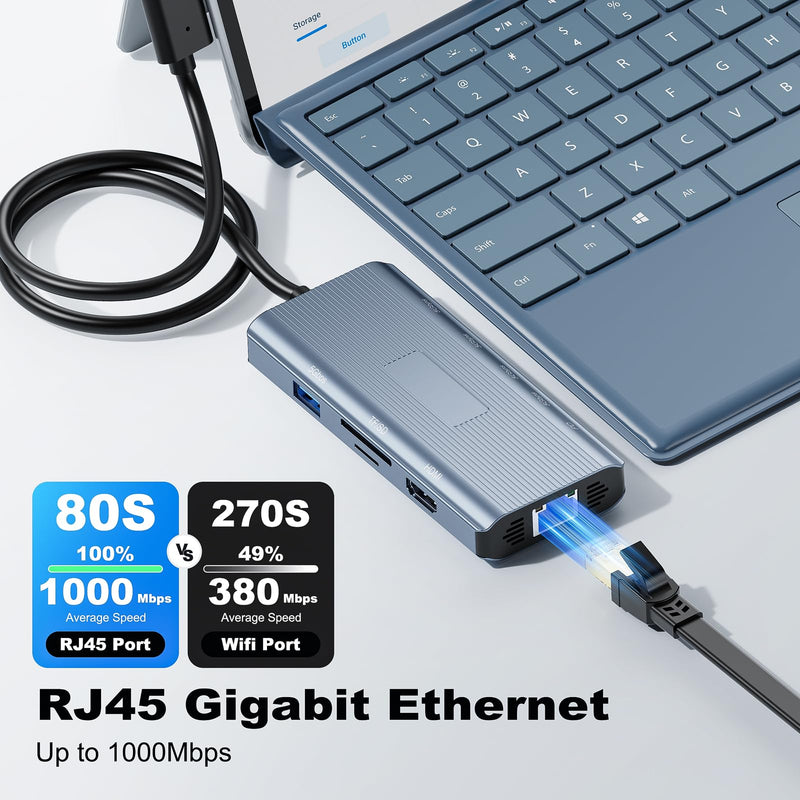 10 in 1 Microsoft Surface Docking Station-Surface Dock with HDMI Ethernet SD/TF Slot 3*USB 3.0+2*USB C 3.0+1*USB C PD,Docking Station for Surface Pro 11/10/9/8/X/7/6/5, Surface Laptop, Surface Book