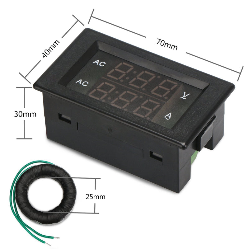DROK Volt Amp Meter, AC 500V 200A Digital Voltmeter Ammeter Panel, 0.39 Inches LED 2in1 Multimeter, 2-Wire Voltage Amperage Tester Gauge with Current Transformer