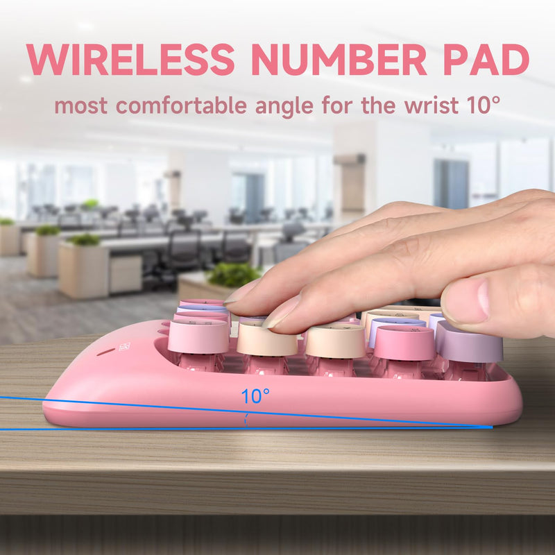 MOFII Wireless Number Pads - Pink Numeric Keypad 18 Keys USB 2.4G Round Keycap Colorful Extensions Keypads, Financial Accounting Portable Numpad 10 Key for Laptop/PC/Notebook/Surface Pro