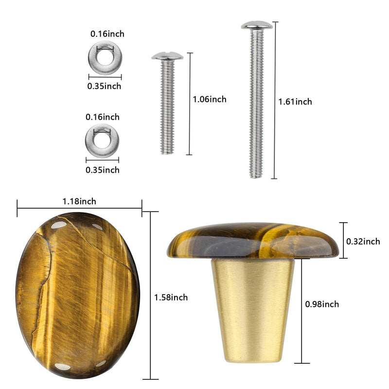 moonsix Set of 4 Oval Shape Crystal Stone Cabinet Drawer Knobs, Healing Chakra Cupboard Handles Decoration, Tiger’s Eye Stone Brown