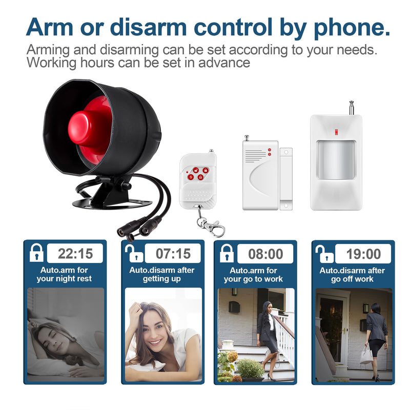 WiFi Alarm Home Security System, Wireless Alarm System with Loud 120dB Motion Sensor Siren, Window Door Alarms Sensor, Remote Control for Shed Garage