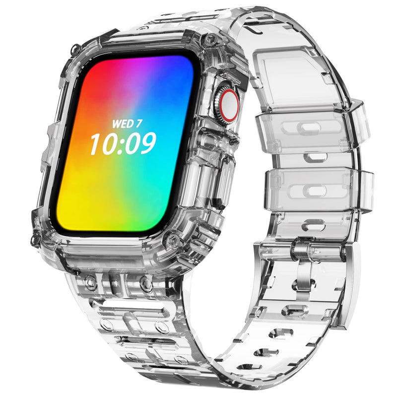 Compatible with Clear Apple Watch Band 38mm 40mm 41mm 42mm 44mm 45mm with Protective Case,Shockproof Strap for iwatch Bands Series 8 7 6 5 4 3 2 1 41/40/38mm