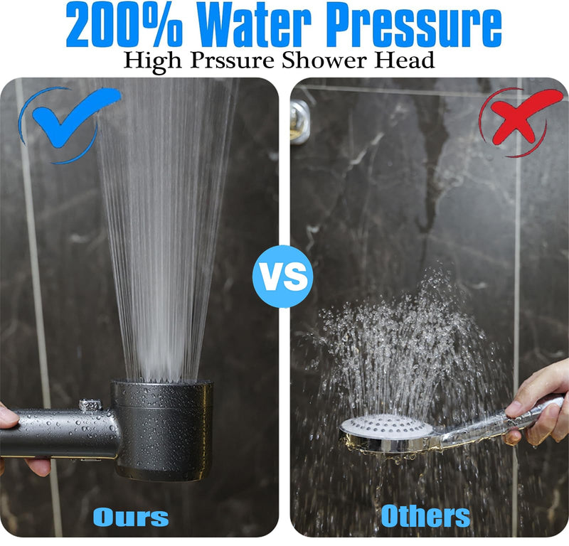 High Pressure Shower Head with Handheld, with Pause Switch 4 Spray Modes Water Saving Filter Showerhead, Showerhead Set with Hose, Bracket and Cotton Filter, Make Bathing Healthier (Grey) Gray