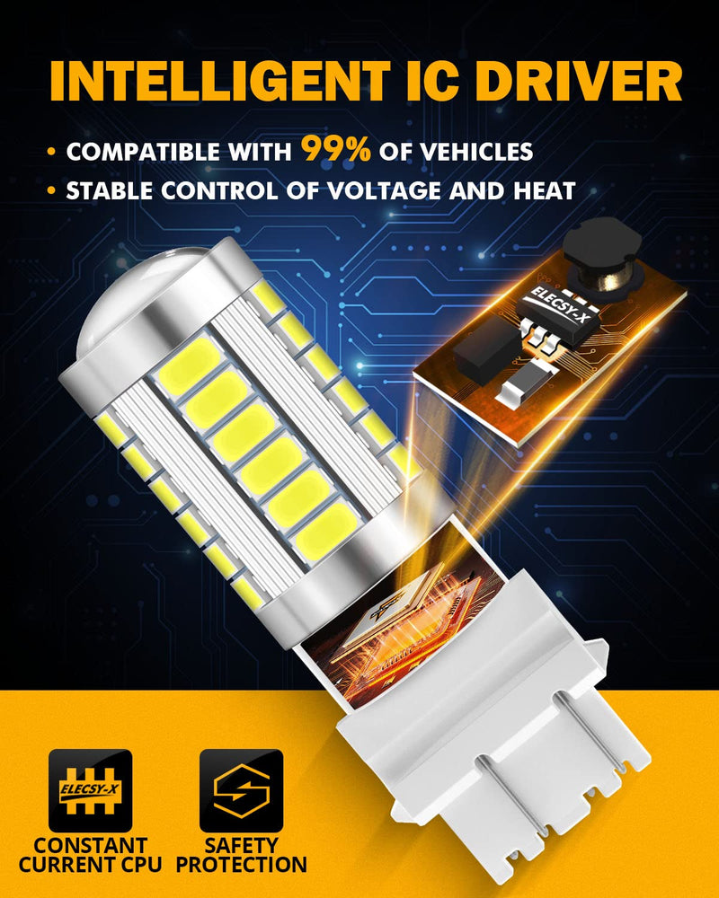 Auxbeam T25 3156 3157 LED Bulbs, 6500K White, Super Bright 4114 3057 4157 3457 4057 LED Backup Reverse Lights for Cars Trucks Motorcycles, 3030-SMD 12V, Pack of 2 Xenon White