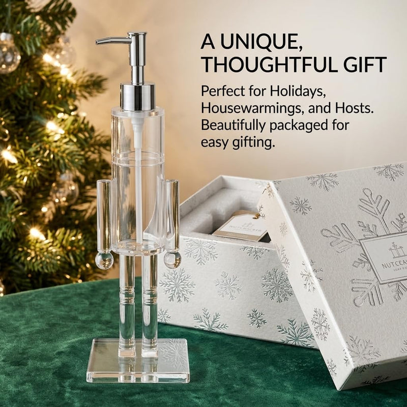 Seasonal Nutcracker Soap Dispenser 160ml, Refillable Clear Acrylic Liquid Soap Bottle with Pump, Leak-Free， Festive Bathroom & Kitchen Decor & Gift (2-Pack)