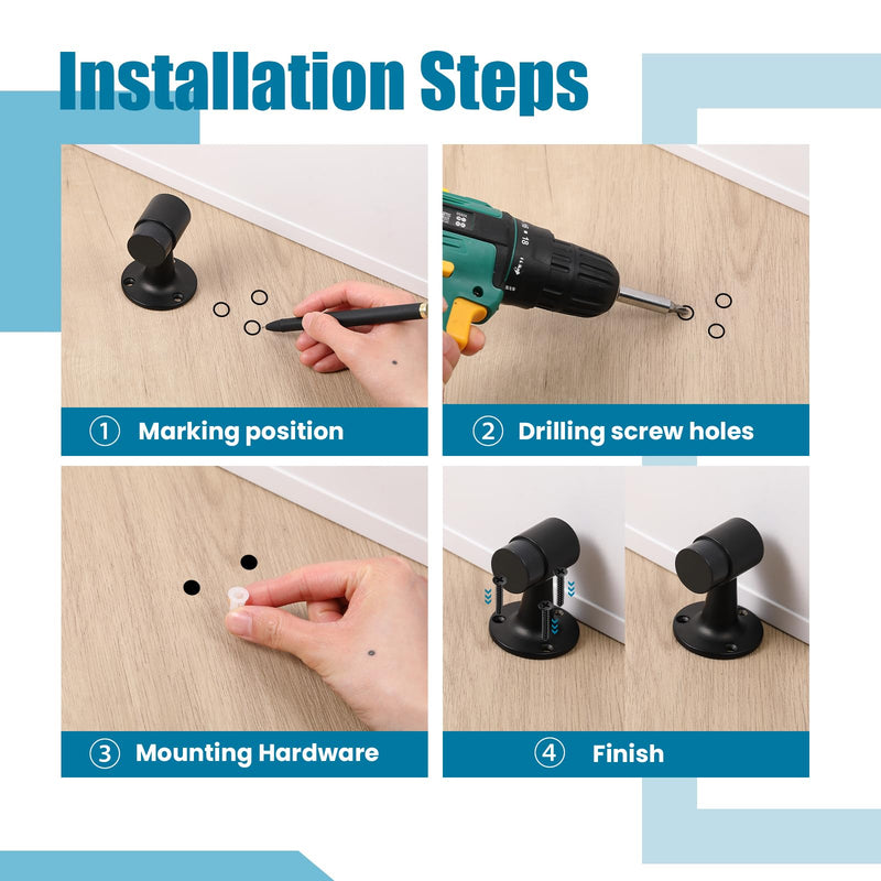 Yaocom 2 Pack Heavy Duty Floor Mounted Door Stop 3 in Aluminum Commercial Grade Door Stopper with Rubber Bumper & Stainless Steel Screws, Black