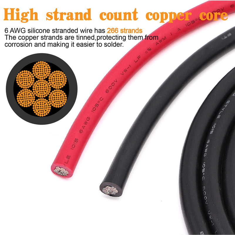 6 AWG Gauge Wire UL1015 Battery Power Tinned Oxygen Free Copper OFC Welding Cable Boat Inverter Red Black Total 13.1FT and Lugs Terminal Connectors with Heat Shrink Tube AWG 6 Red&Black + 3/8" 5/16" lugs