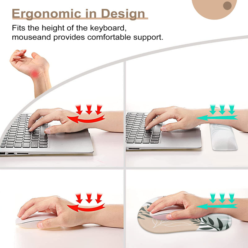 Haocoo Keyboard Wrist Rest, Ergonomic Mouse Pad Wrist Support, Gel Wrist Rest for Computer Keyboard and Mouse Pad Set, Anti-slip Base, Mousepad with Coaster for Office Home, Boho Tropical Leaves Boho Tropical Green Leaves 9.53*6.65*0.78 inch