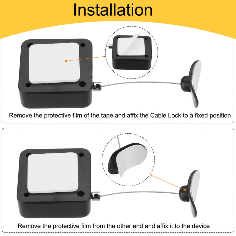 MECCANIXITY 4.9 ft Retractable Cable Lock with Adhesive Arc Patch Remote Control Security Lock with Adjustable Cord Tether Anti Theft for Laptop, TV, 600g, Black, 4 Pack 4.9ft