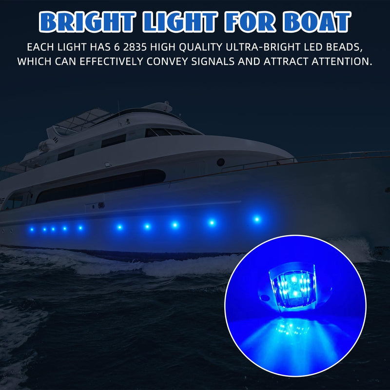 VIHOSE 10 Pcs 3 Inch Round Blue LED Lights for Boat Courtesy Marine Deck Interior Lights Stern Anchor Navigation boat accessories for Night Fishing Pontoon Ip67 Waterproof, 12v Dc