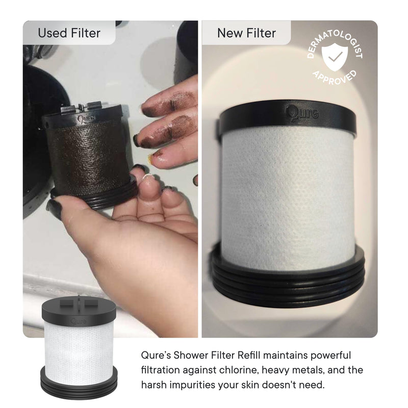 Qure Skincare Shower Filter Refill - Replacement Cartridge for Shower, 99% Chlorine Reduce, Clinically Tested - White, 3-Month Supply (1 Piece) 1