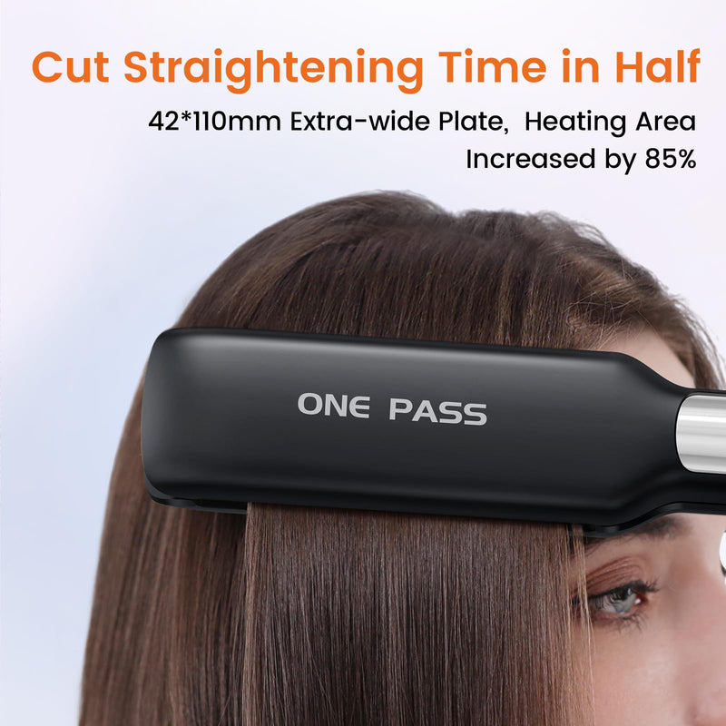 Faszin Professional Hair Straighteners, 42mm Wide-Plate | Titanium Negative Ion Flat Iron, 30s Rapid Heating, Real-time Temperature Display, 11 Adjustable Temp Levels (130-230℃)