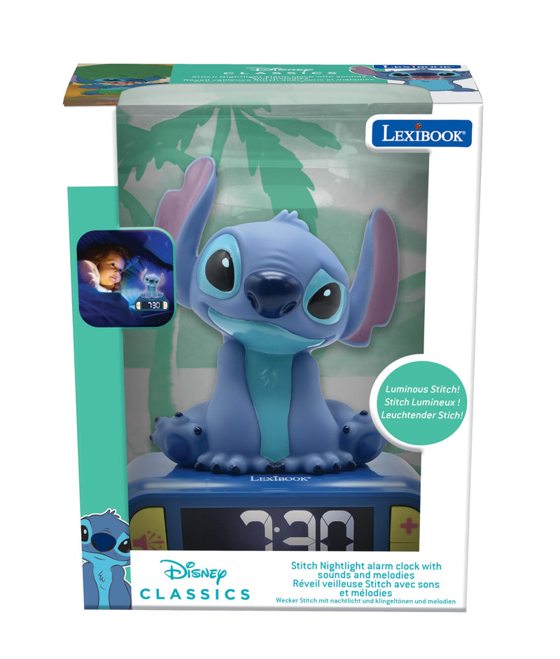 LEXiBOOK, Disney Stitch, Stitch Nightlight Alarm Clock, Sounds and Melodies, LCD Backlit Screen, Luminous, Snooze, Blue, RL800D Disney Stitch - Stitch