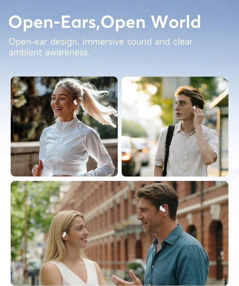 Ultra Open Ear Headphones, Over Ear Bluetooth Bone Conduction Earbuds | Bluetooth 6.1, LED Digital Display, 60H Playtime, IP55 Waterproof, Secure Earhooks for Running, Cycling & Workout Pearl white