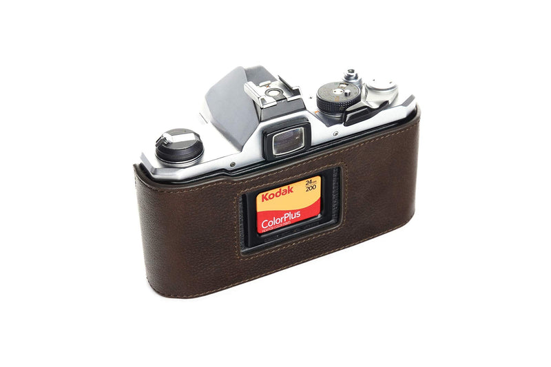 Pentax MX ME Case, BolinUS Handmade Genuine Real Leather Half Camera Case Bag Cover for Pentax MX ME Camera with Hand Strap (Coffee) Coffee