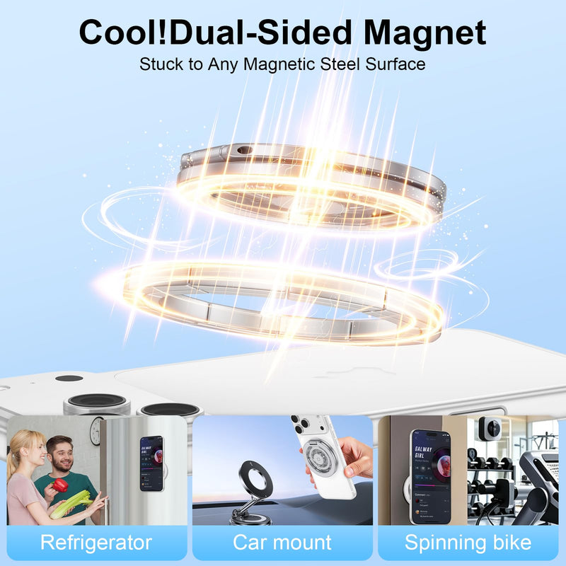 Magnetic Phone Stand Fidget Spinner Ring Grip Holder for iPhone 17 Pro Max | Dual-Sided Magnetic Gym Phone Kickstand for iPhone 17/16/15/14/13/12/Samsung/Stress Relief/2in1 Foldable Stand for Car Mount Silver