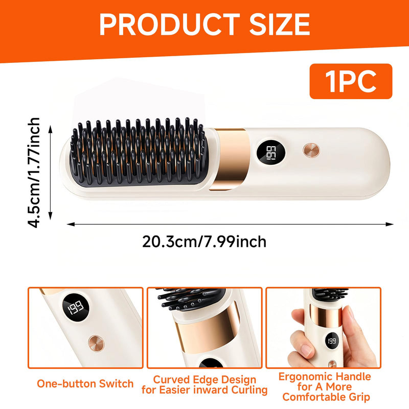 5-in-1 Cordless Hair Straightener Brush, Go Brush Pro USB Rechargeable Hot Brush, 4 Heat Settings Hair Styling Brush with Negative Ion, Portable Heated Brush for Travel & Everyday Use