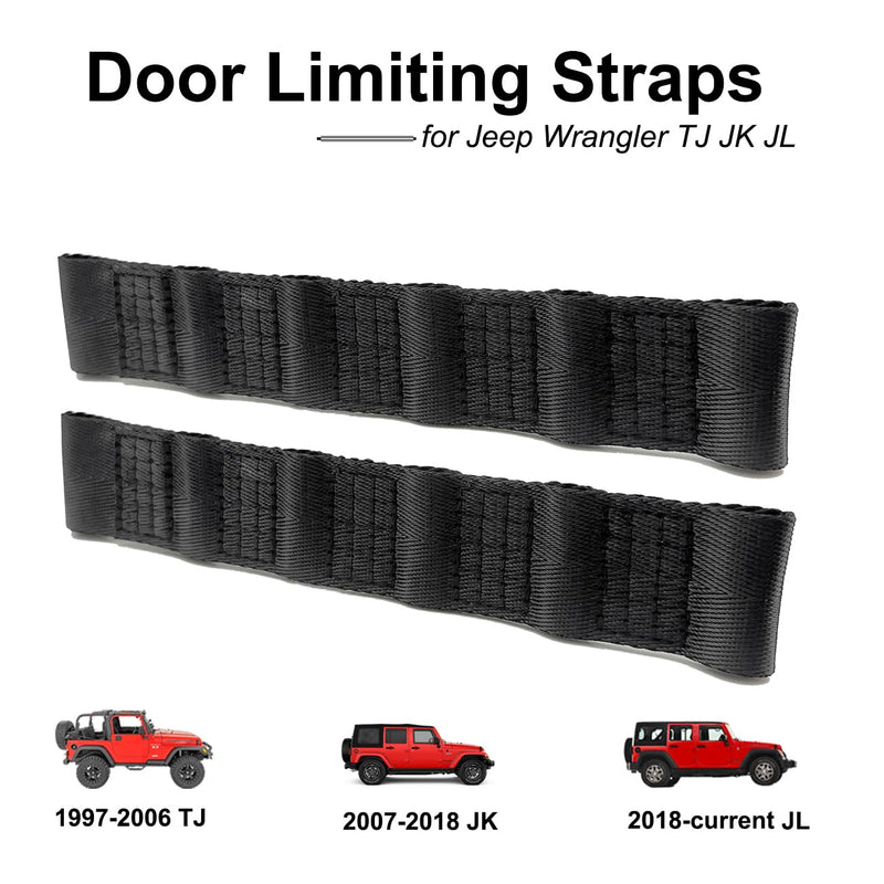 Door Straps for Jeep Wrangler TJ YJ JK JKU JL JLU 1987-2025,Adjustable Door Limiting Check Straps for Jeep Wrangler,Black(Pack of 2),Load 1000 Lb