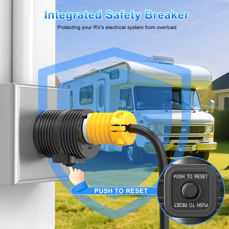 30A to 110 Adapter NEMA TT-30P Male Plug to NEMA 5-15R Female Receptacle with 15A Rated Breaker Grounding House Power to RV Camper ETL Listed