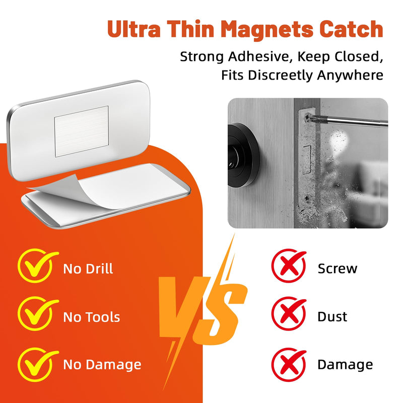 20 Pack No Drill Magnetic Cabinet Catch, Jiayi Invisible Ultra Thin Drawer Magnets, Stainless Steel Magnet Latch with Strong Adhesive for Quiet Closure, Bathroom Vanities, Desks, Closets, French Doors Silver 20
