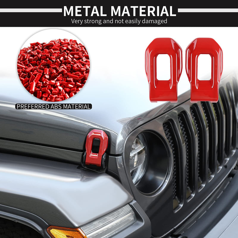 Voodonala for Jeep JL ABS Hood Latches Engine Buckle Bonnet Fastener Engine Cover Decor Trim Protction Cover for 2018-2025+ Jeep Wrangler JL JLU Gladiator JT 4xe Exterior Accessories ABS Red 2pcs
