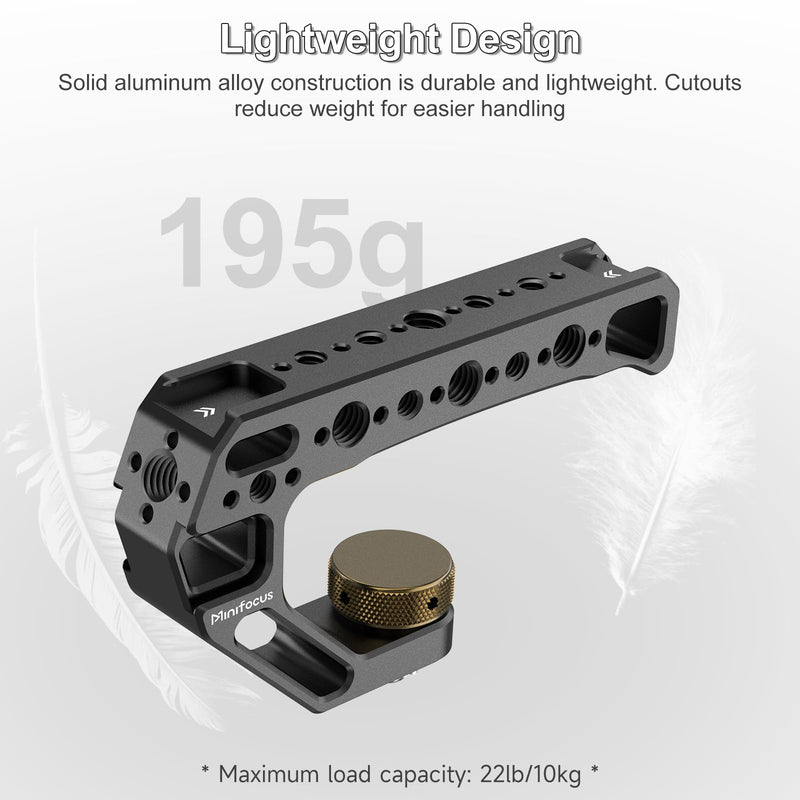 Top Handle with 3/8"-16 Locating Pins, Universal Camera Handgrip with 5 Cold Shoe Mount for Microphone, LED Light, Monitor, 1/4", 3/8" Threaded Holes with Locating Pins for ARRI Grip w 3/8"-16 Locating Pins