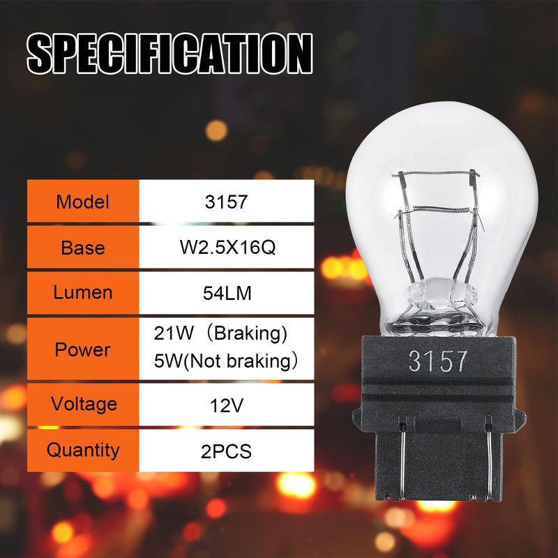 3157 Car Halogen Light Bulb, 12V P27-7W 3000K Automotive Brake/Reverse/Tail/Turn Signal/Side Marker Light Replacement Bulbs, Universal Long-Life Miniature Bulb for Cars Trucks SUV (White-2PCS) White-2PCS
