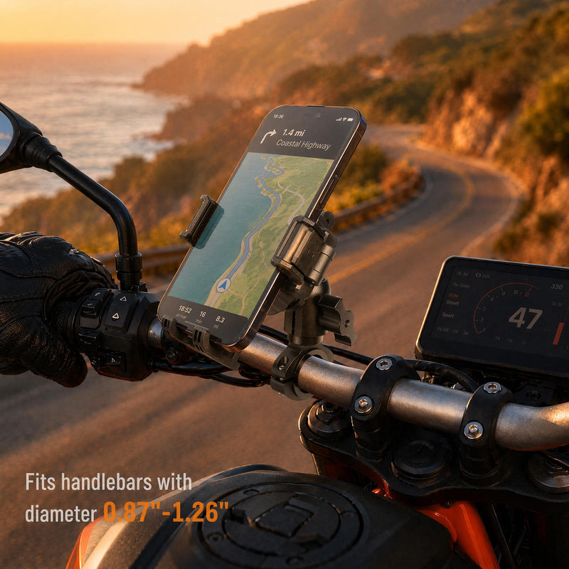 Aluminum Alloy Handlebar Clamp Mount for RAM Mounts, Single Socket Arm with 0.87"-1.26" Diameter O-Bolt Base for 1" Ball Head GoPro Mount, for Bike & Motorcycle Phone Holder