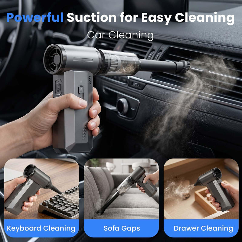 Antarctic Star 130000 RPM Electric Air Duster, Portable Turbo Blower with Stepless Airflow Adjustment and Vacuum Cleaning Kit for Computer, Keyboard, Car Interior & Outdoor Use, Grey GRAY