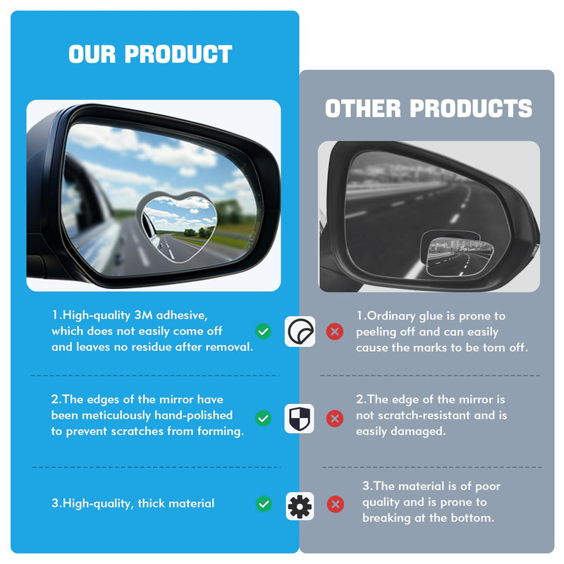 2 Car Blind Spot Mirrors, 8cm Frameless Convex Glass Mirror - 360° Adjustable Wide Angle Rearview Side Mirror for Safe Driving
