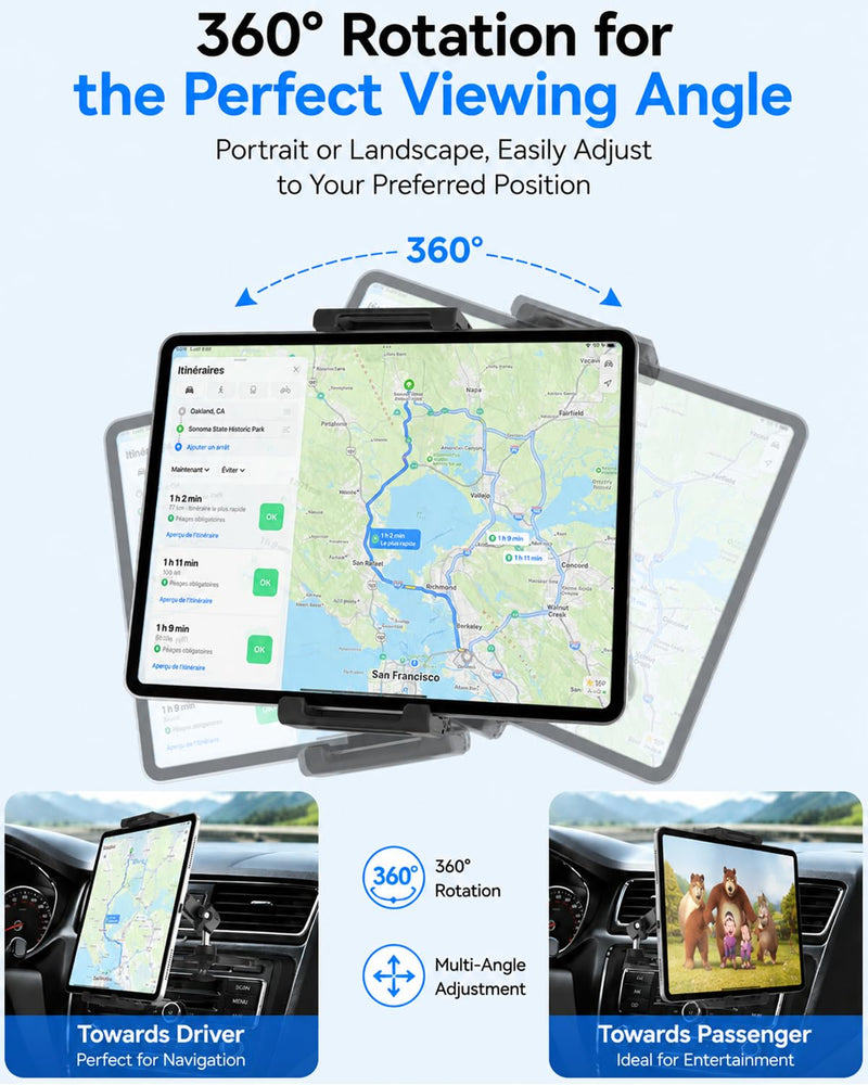 Metal Arm Car CD Tablet Holder, Sturdy CD Slot Car Tablet Mount | 360° Rotating Metal Arm, Thick Case Friendly, Anti-Slip Rubber Mat, Compatible with 6"-15.6" Large iPad Pro/Air/Mini & Phones
