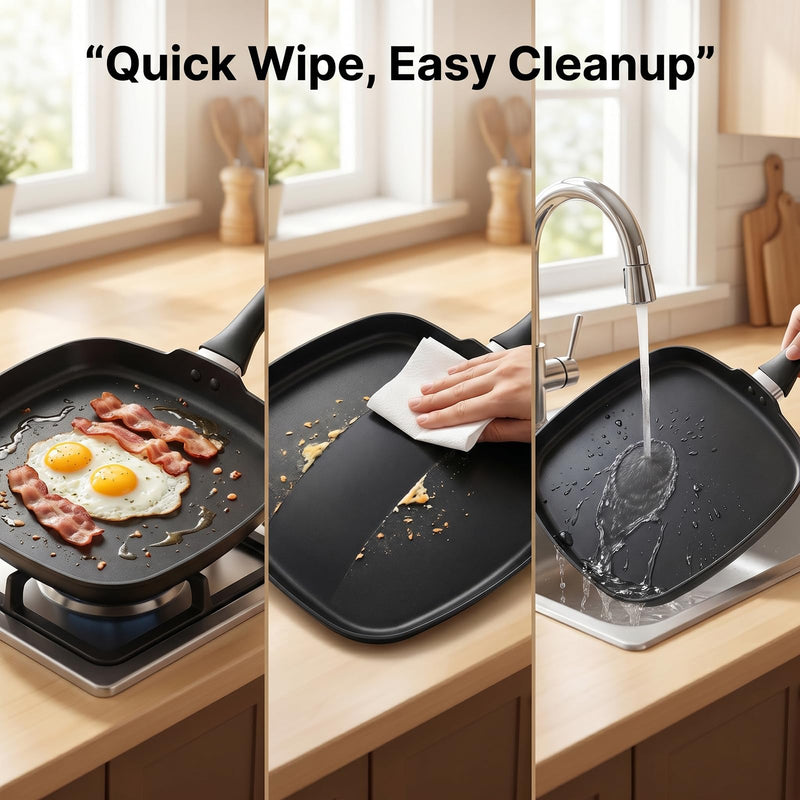 10 Inch Square Griddle Pan, Nonstick Grill Pan for Cooking Eggs, Omelettes, and More, Griddle Cookware, PFOA Free 10" Grill Square Pan