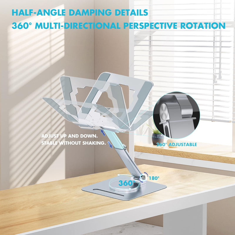 GuaziV 360° Adjustable Tablet Stand - Ergonomic Foldable Holder for iPad 10.2-12.9”, Kindle, Phones 4-13”, Anti-Slip Desktop Mount for Work, Cooking, Gaming & Reading Metallic Silver