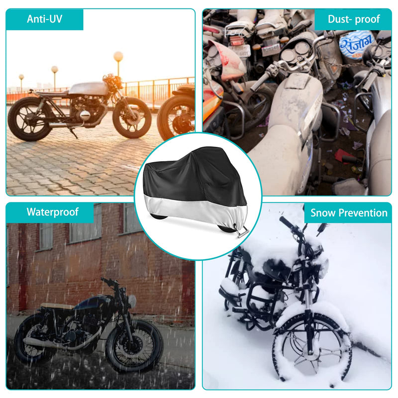 Motorcycle Cover,Motorbike Cover All Season Universal Weather Waterproof Sun Outdoor Protection with Lock-Holes & Storage Bag,XXL Motorcycles Vehicle Cover us-2xl