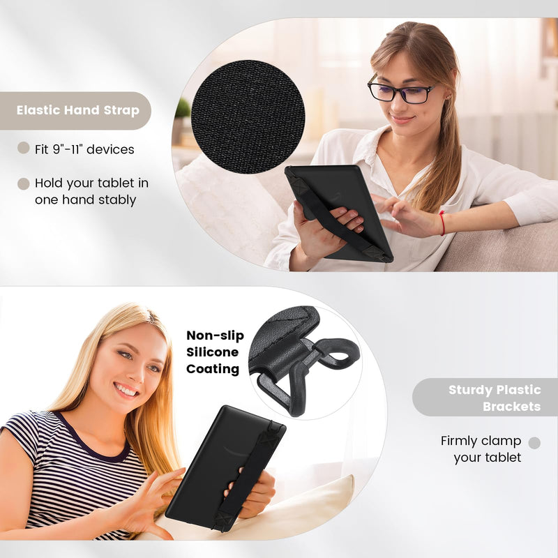 MoKo Security Hand-Strap for 9-11 Inch tablet - iPad/iPad Pro/iPad Air/Kindle Fire HD/Samsung, High-elasticity Versatile Hand Strap Lightweight Finger Grip Holder, Black Belt, Black Black Strap