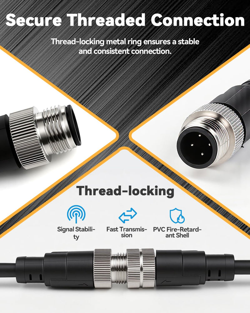 M12 4-Pin Connector Cable, A-Coded Male to Female IP67 Waterproof Sensor Extension Wire for Proximity and Photoelectric Devices 5m 4pin