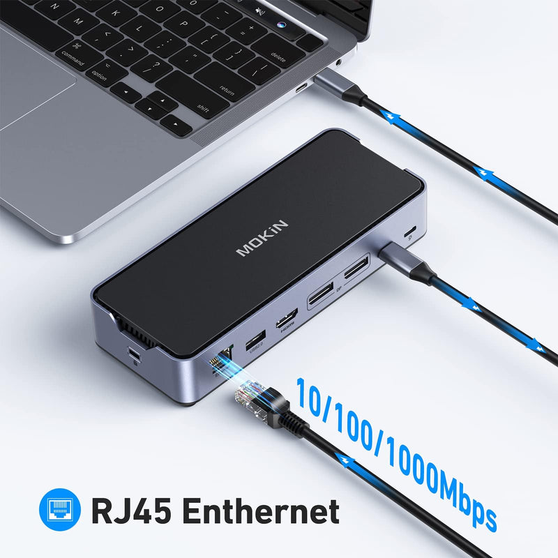 8K USB C Laptop Docking Station Dual Monitor,MOKiN Docking Station 3 Monitors with 2*DisplayPort,HDMI,15 in 1 USB C Dock 100W PD,6*USB Ports,Ethernet,SD&TF,for Dell/HP/MacBook (Include Power Adapter) with Power Adapter