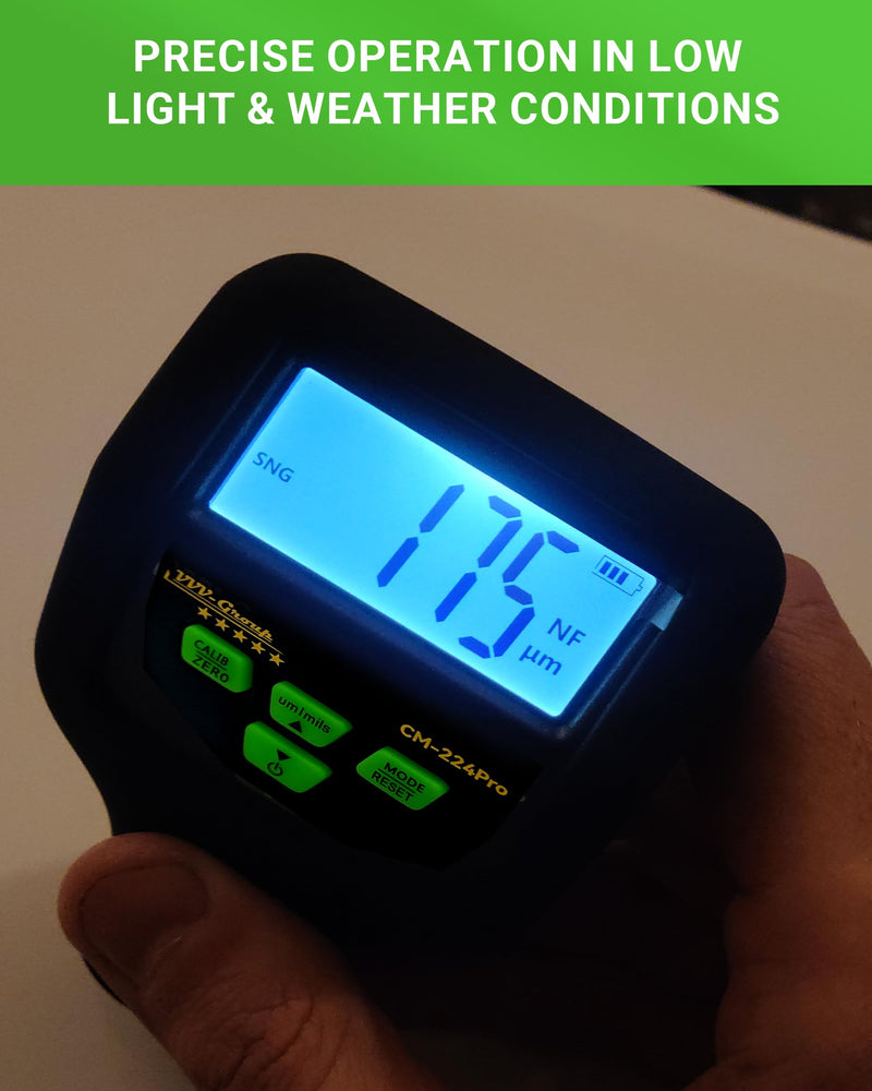 Paint Thickness Gauge – CM-224Pro Automotive Coating Thickness Meter 0–59.1 mils (0–1500 µm), 0.01 mils (0.1 µm) Resolution, Fe/NFe/Zn Auto Detection, Auto Calibration Fe/Al/Zn