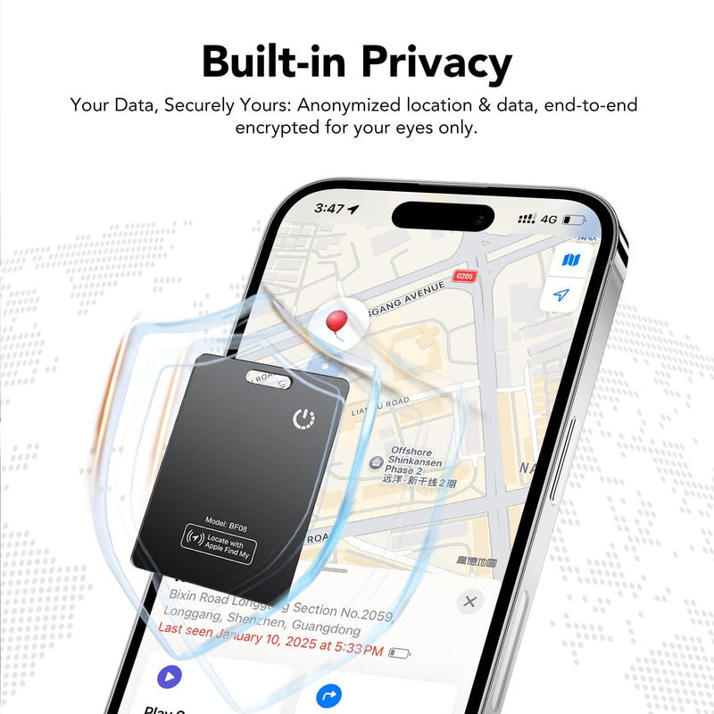 2 Pack Wallet Tracker Card [Apple MFi Certified] (iOS only), IP68 0.11in Rechargeable Smart Card Work with Apple Find My, Keys Finder and Item Locator for Passport, Bags, Laptop, Black Black2-KY8V