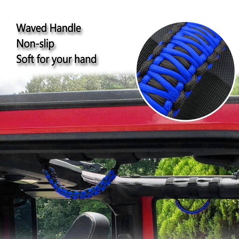 4 X Roll Bar Grab Handles Grip Handle Compatible with Jeep Wrangler JLU JK JKU TJ YJ LJ JT JL & Gladiator JT 1955-2022 UTV & ATV(Blue) Flag Pattern Blue