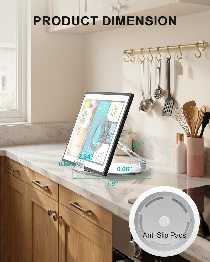 WALI Echo Show 15/21 Stand, Adjustable Stand for Echo Show 15/21 and Up to 18" Tablets/Portable Monitors, 360 Degrees Rotating Tilt Foldable Show 15, 21 Accessories for Kitchen Home Office, Silver
