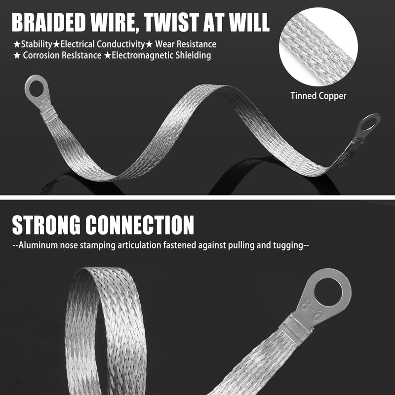 14pcs Ground Straps, 10/12 inch Engine Universal Automotive Ground Strap Kit Braided Copper Ground Straps Automotive Ground Strap Wire Ground Strap Connectors for Most Cars (Silver) 14pcs-Sliver