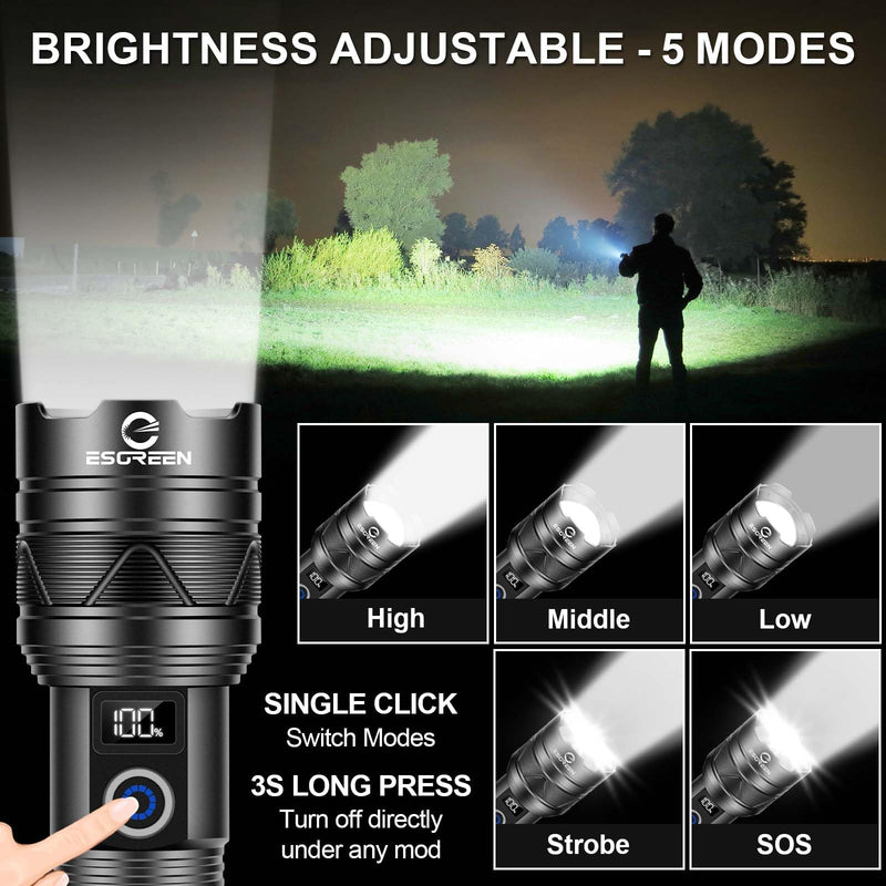 Rechargeable Flashlights 100000 High Lumens, Long Range 5000ft, Super Bright LED Flashlight USB C, High Powerd Multi-functional Heavy Duty Strong Flash Light High Beam, For Emergency Home Camping 30.0 Watt Hours